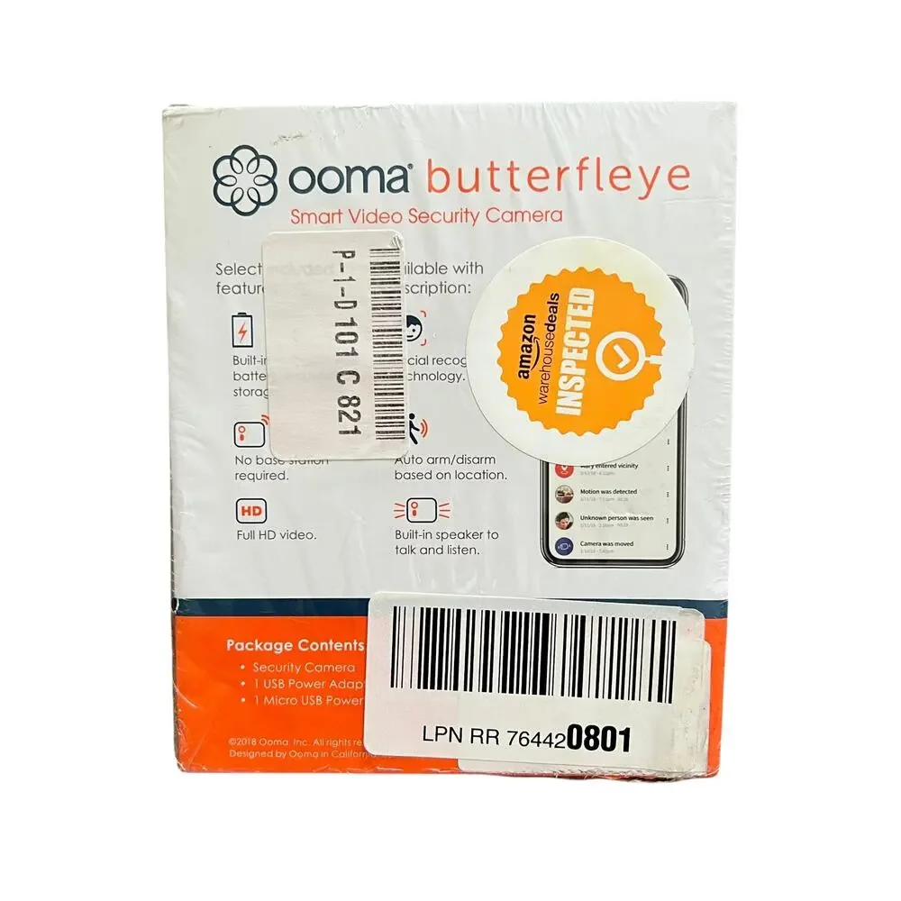 Ooma Butterfleye Smart Full HD Video Security Camera